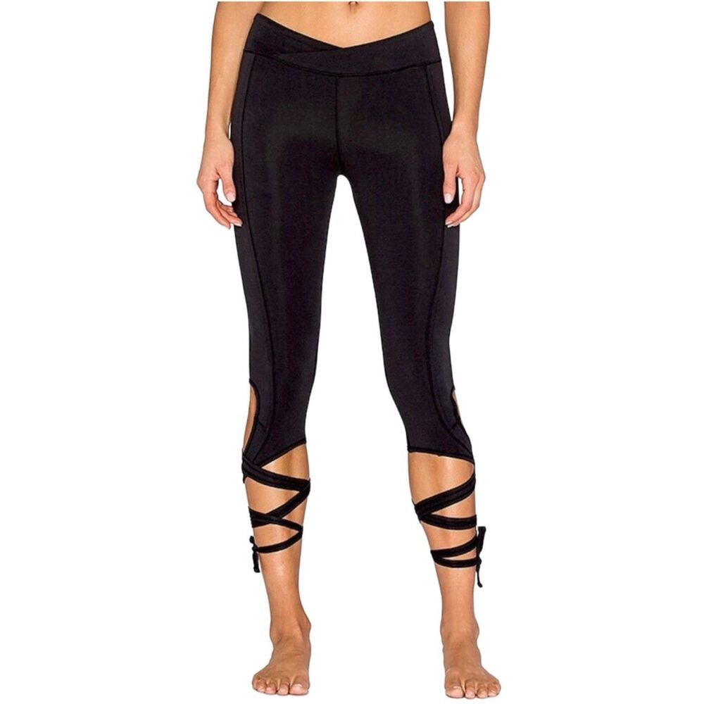 Free People Movement Small Pants Black The Turnout Cropped Lace-up Leggings